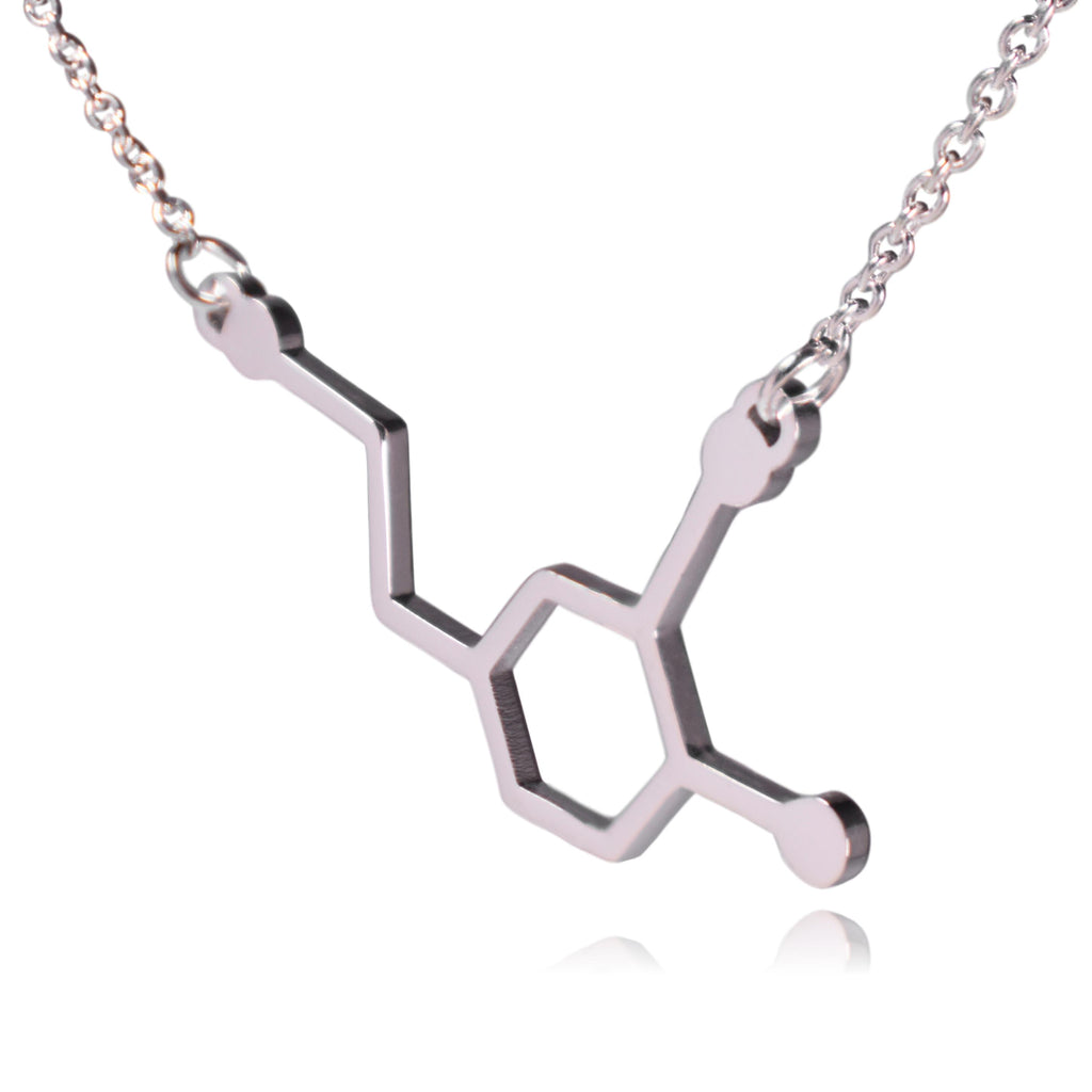 Silver Dopamine Molecule Necklace, Chemistry Necklace, Hormone