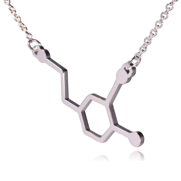 Silver Dopamine Molecule Stainless Steel Necklace