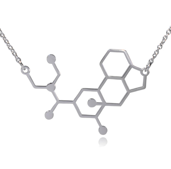 Silver LSD Lysergic Acid Diethylamide Molecule Stainless Steel Necklace