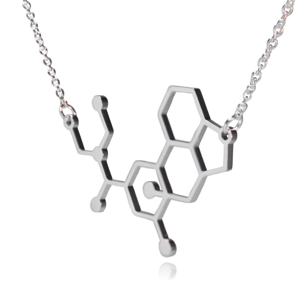 Silver LSD Lysergic Acid Diethylamide Molecule Stainless Steel Necklace