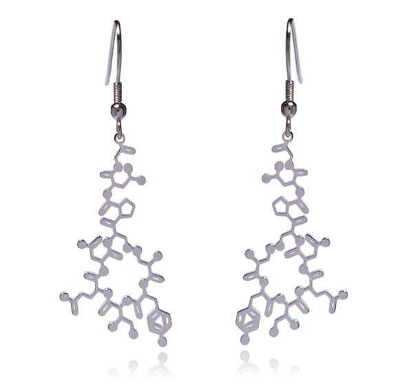 Silver Oxytocin Molecule Stainless Steel Dangle Earrings