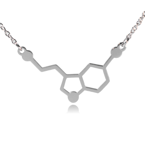 Silver Serotonin Molecule Stainless Steel Necklace