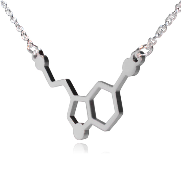 Silver Serotonin Molecule Stainless Steel Necklace