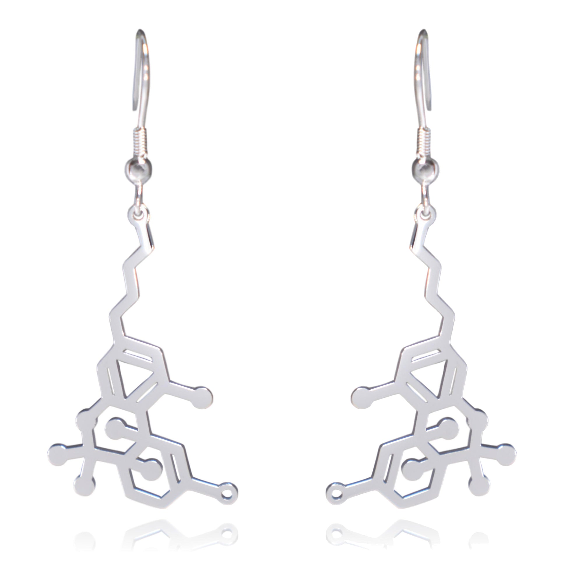 Silver THC Tetrahydrocannabinol Marijuana Molecule Stainless Steel Dangle Earrings