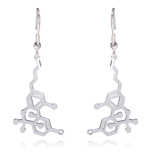 Silver THC Tetrahydrocannabinol Marijuana Molecule Stainless Steel Dangle Earrings