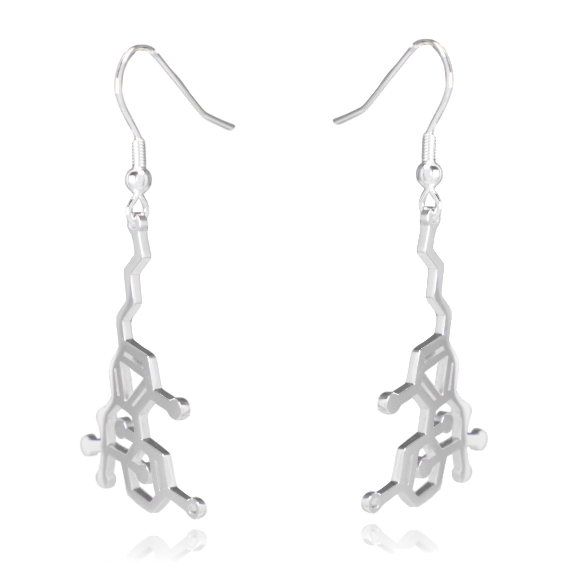 Silver THC Tetrahydrocannabinol Marijuana Molecule Stainless Steel Dangle Earrings