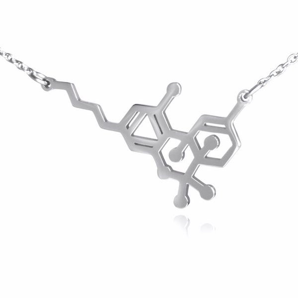 Silver THC Tetrahydrocannabinol Marijuana Molecule Stainless Steel Necklace