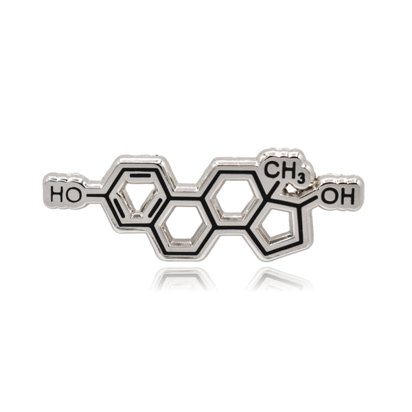 Silver and Black Estrogen Molecule Hard Enamel Pin - Clayton Jewelry Labs