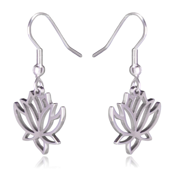 Lotus Flower Stainless Steel Dangle Earrings