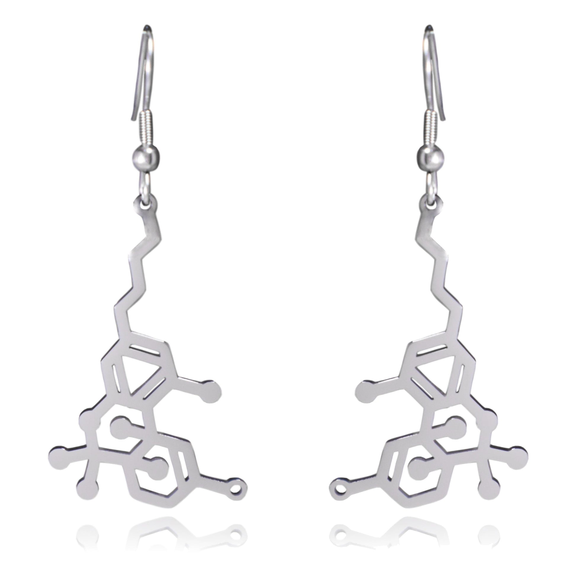 THC Tetrahydrocannabinol Marijuana Molecule Stainless Steel Dangle Earrings