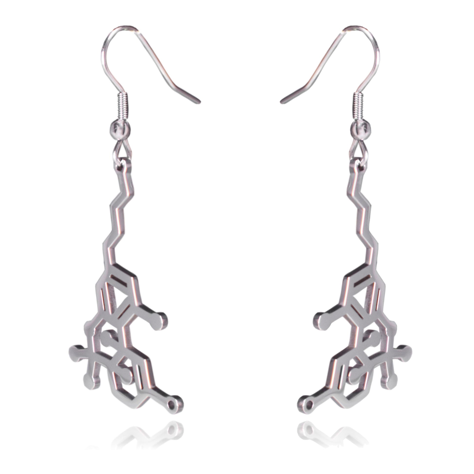 THC Tetrahydrocannabinol Marijuana Molecule Stainless Steel Dangle Earrings