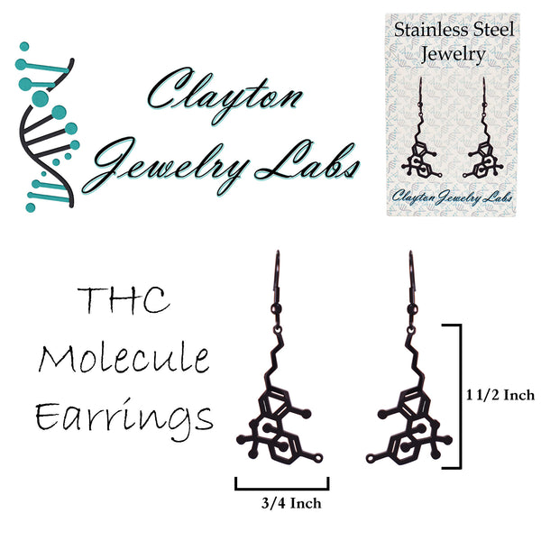 THC Tetrahydrocannabinol Marijuana Molecule Stainless Steel Dangle Earrings