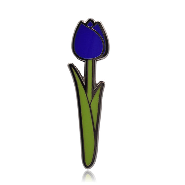Blue Tulip Flower with Stem Hard Enamel Pin - Clayton Jewelry Labs