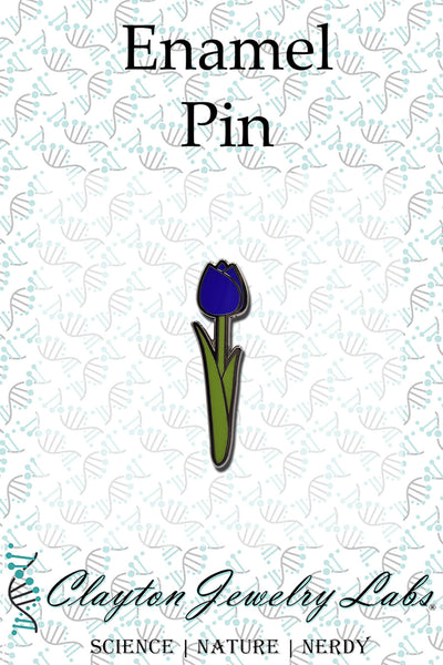 Blue Tulip Flower with Stem Hard Enamel Pin - Clayton Jewelry Labs